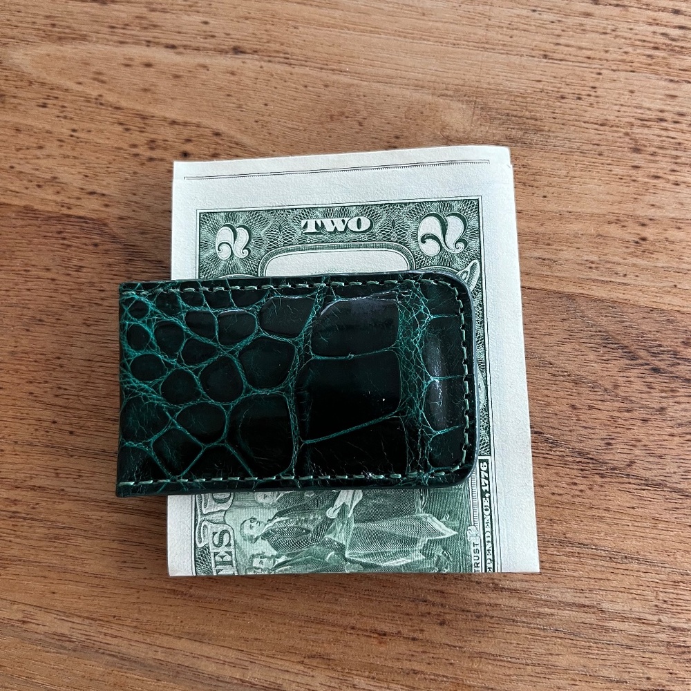 Magnetic Money Clip in Rich Green Genuine Alligator